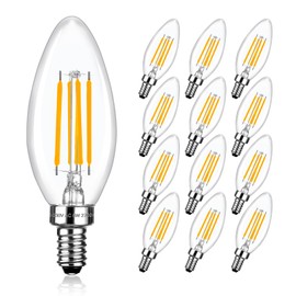 Brtstiun E12 Dimmable LED Candelabra Bulbs 60 Watt Equivalent, B11 Vintage LED Ceiling Fan Light Bulbs, 600 Lumens 2700K Soft Warm White, 6W C35 Clear Glass Chandelier for Kitchen, 12 Pack