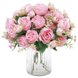 MARTINE MALL 2 paquetes de flores artificiales de peonía, peonías artificiales rosa claro, flores de peonía de seda, peonías artificiales falsas, ramo de flores de peonía para centro de mesa