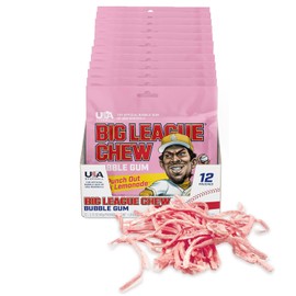 New! Big League Chew Punch Out Pink Lemonade Bubble Gum - Sweet and Tart Flavor Burst | Ideal for Baseball Games, Teams, Concessions, Parties, and More | Pack of 12 Bags (2.12oz Each)