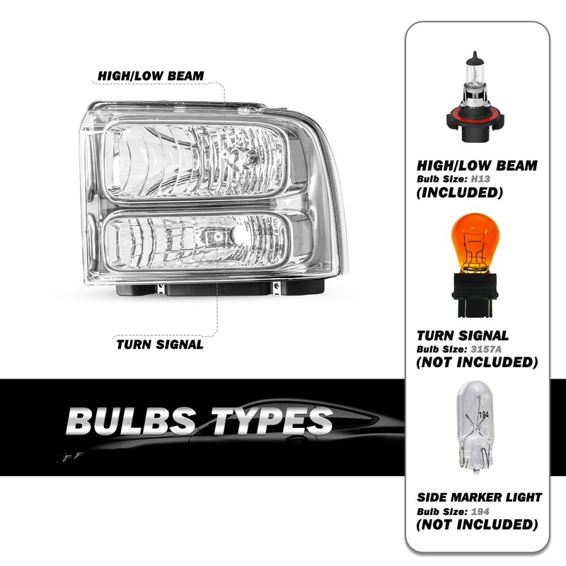 SOCKIR Headlight Assembly Fit for 1999-2004 F250 F350 F450 F550