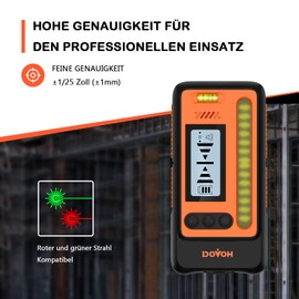 DOVOH High-precision laser receiver, cross line laser receiver with double LCD display up to 197 ft, including clamp, loud speaker, DR1