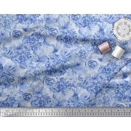 Soimoi Blue Cotton Canvas Fabric Floral Decor Fabric Printed BTY 56 Inch Wide