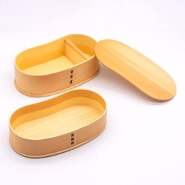 Wakayama Wappa Bento Box Store A-60-273448 Magewappa, Wooden, 6.7 x 3.5 inches (17 x 9 cm), 2-Tier, Bean-Shaped, Natural
