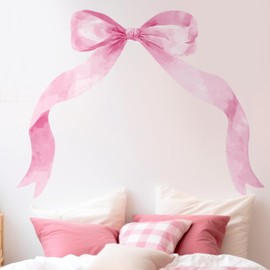 Pink Bow Watercolor Wall Stickers - 59 x 45 Inch （150x115cm） Nursery Decor, Peel & Stick Vinyl Decals for Girls Room, Waterproof Wall Art