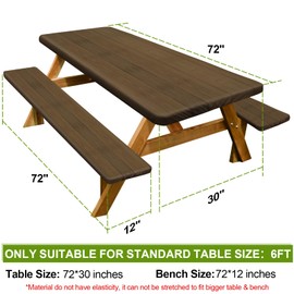 Picnic Table Cover with Bench Covers Camping Essentials Waterproof Windproof Camping Tablecloth with Drawstring Bag, Fitted Rectangle Tables and Seats, 72in, Dark Brown