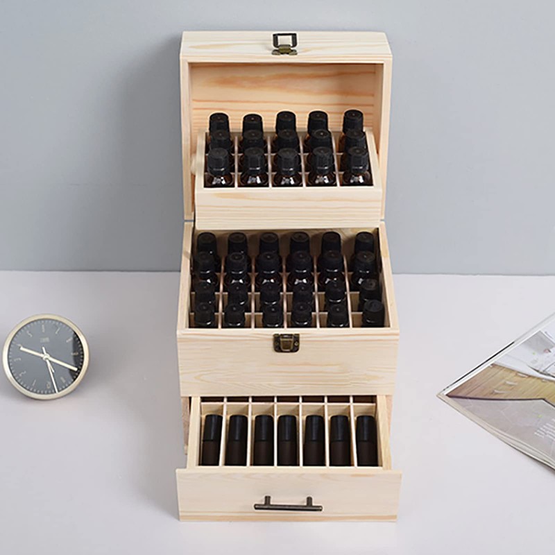 Hteedy 3 Tiers Essential Oil Storage Box, Wooden Perfume Bottle