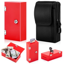 CroBlissful Extra Large Acrylic Box Winners Bank Portable Cash Box with 2 Keys Pocket Sized Large Capacity Waist Bag Casino Lock bag Gifts Storage Stops Addictive(Red)