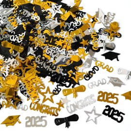 Lyqaq 2025 Graduation Confetti - 30g Gold Black Silver Glitter Graduation Party Decorations, Congrats Grad Table Confetti for Party Supplies, High School College University Ceremony