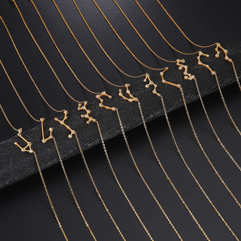 2Pcs Zodiac Necklace 12 Constellation Necklace CZ Astrology Astrology Zodiac