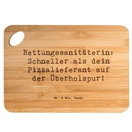 Mr. & Mrs. Panda Bambus - Schneidebrett Spruch Rettungssanitäterin: Schneller als Dein Pizzalieferant auf der Überholspur! - Geschenk, Berufe,