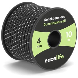 Rubber Cord on Reel - Reflective, Weatherproof, Cut to Size, Highly Elastic, Resilient, Versatile Expander Rope for Trailers, Sailing, Fishing & Outdoor (Black, 4 mm x 10 m)