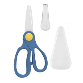 Ceramic Baby Food Scissors with Travel Case, Portable Shears, Dishwasher Safe, Kitchen Scissors, Healthy Food Cutter with Dust Cover, Blue