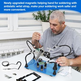 Magnetic Helping Hands Soldering Third Hand Tool with Soldering Gun Holder Adjustable PCB Holders Soldering Arms Clamp Anti-static Wrist Strap Extra Large Base for Electronic Soldering Welding