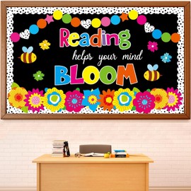 Spring Reading Flower Bulletin Board Decorations Set Classroom Floral Bulletin Board Border Cutouts Reading Helps Your Mind Bloom Bulletin Board Craft School Library Wall Chalkboard Decor Supplies