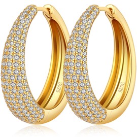 Miaofu 18 Carat White Gold Plated Hoop Earrings 925 Silver Women's Large Hoop Earrings with Shiny Cubic Zirconia, Hypoallergenic Hoop Earrings for Girls Size 12.5 mm - 60 mm Hoop Earrings, Sterling