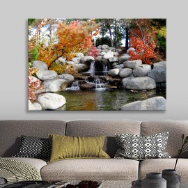 Looife Landscape Canvas Wall Art, 32x24 Inch Water Falls with Zen Stones Picture Prints Wall Decor for Living Room and Bedroom, Scenery Painting Wrapped Canvas Art Deco for Home
