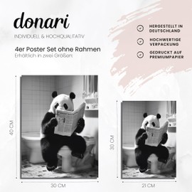 Donari Bathroom Picture - Toilet Pictures for Toilet Black White Modern and Funny Decoration - Bathroom Decoration Poster Set of 4 with Frame (Motif 2, 21 x 30 cm, without Frame)