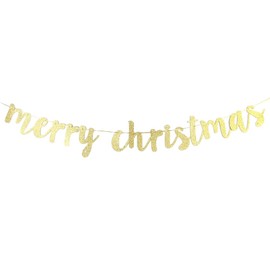 Talroine Glitter Merry Christmas Banner, Holiday Party Garland Bunting, Christmas Party Decoration Supplies
