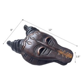 Land of Simple Treasures Wooden Tribal Mask Sculpture – African Style Tiki Wall Hanging Décor – Hand Carved Man Cave Accessory (Wolfman)