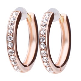 LOKUMI jkn-11 Earrings, Made in Japan, 18K Gold, K18 Post K18 Metal, Hypoallergenic, Hoop Earrings, Catchless, One-Touch Bijou, Women's, Simple, Popular, Gift, Present, Brass, Preciosa Crystal