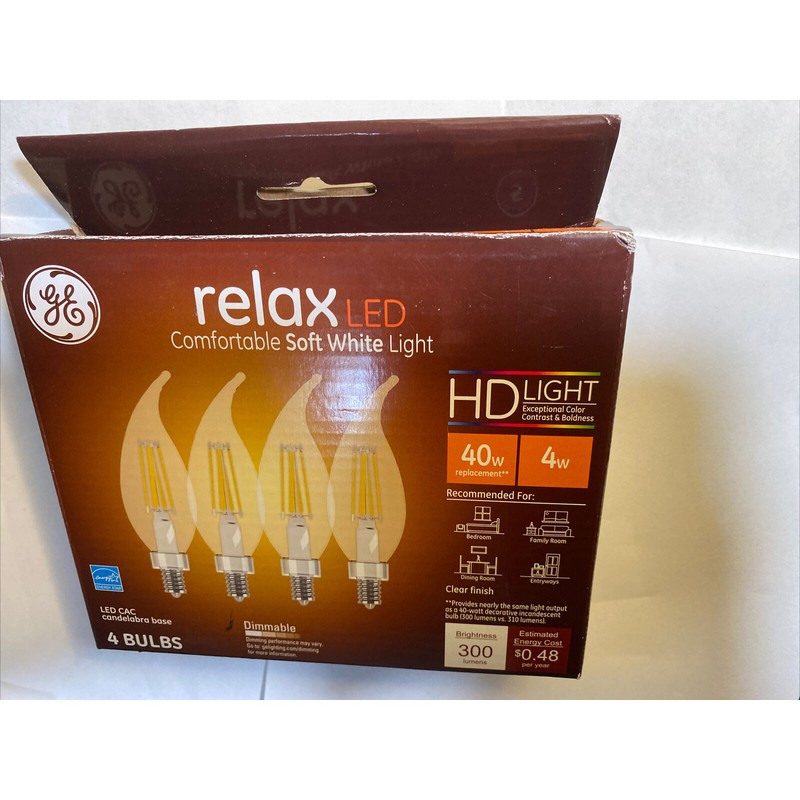 GE 40W Relax LED HD Light Bulb Candelabra Decorative Soft