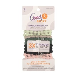 Goody Sport Forever Glow in the Dark - Lazos elásticos para el cabello, 10 quilates, 5 colores surtidos, sin daños, 3 veces más fuertes, agarre de nivel deportivo, todo tipo de cabello