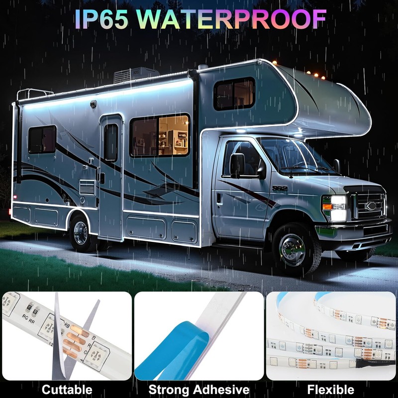 CCBASEBALL 16.4FT RV Awning Lights, 12V Multicolor Camper Awning Lights