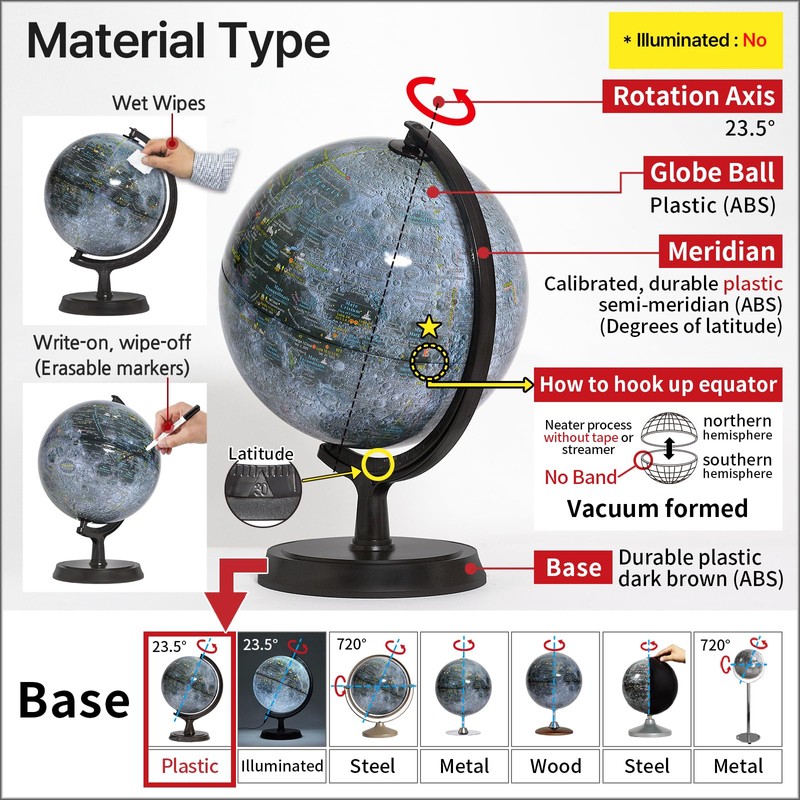 Mapsoft Explorer Gray Moon Globe, 24cm/9.5", M-24, Lunar Globe, Moon