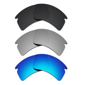 Alphax 3 Pair Polarized Replacement Lenses for Oakley Flak 2.0 XL OO9188 - Black+Titanium+Blue