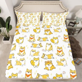 Juego de ropa de cama para cachorros y perros, para niños y niñas, linda Shiba Inu, TwinXL, linda funda de cama para perro amarillo, patrón de...     