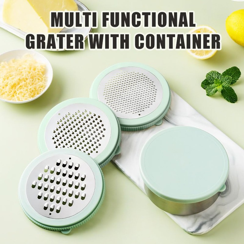 Cheese Grater with Container & Lid, Multi Functional Stainless Steel
