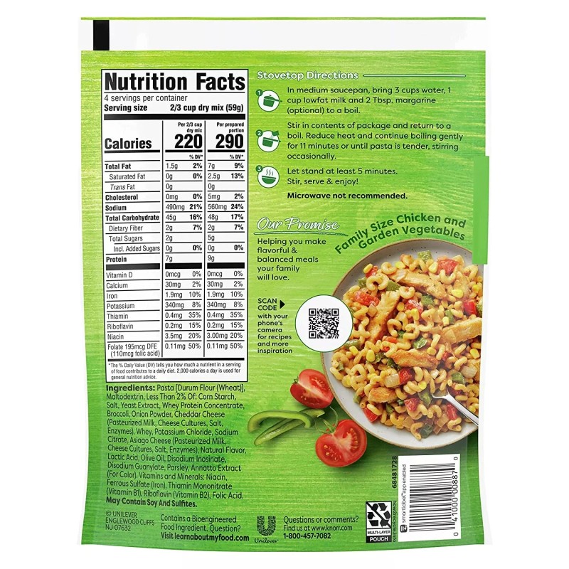 Knorr Pasta Sides Cheddar Broccoli Fusilli Pasta, Family Size Cooks