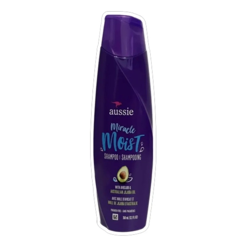 Shampoo Aussie Miracle Moist de aguacate en botella de 360mL