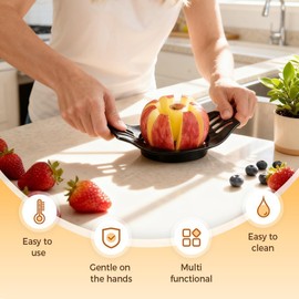 Descorazonador de manzanas, cortador de manzanas, cortador de acero inoxidable para frutas, verduras, mango ergonómico, fácil agarre, 8 cuchillas afiladas y rebanadas (Negro)