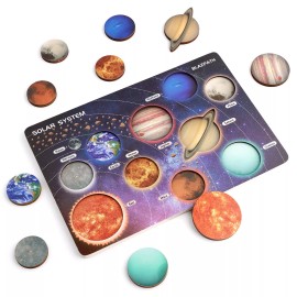 BLAZPATH Wooden Solar System Puzzle for Kids 3-5 Montessori Planet Match Sensory Toy