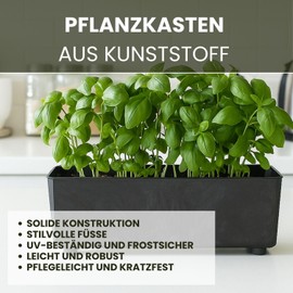 Lamela Rectangular Planter with Elegant Feet, Black Concrete Look Planter Made of Robust Plastic, 37 x 17 cm, 6 L, Weatherproof and Easy to Clean, for Indoor and Outdoor Use