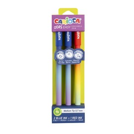 Carioca Oops Penne Cancellabili Colorate – Blister 3 Penne Gel Cancellabili 2 Blu + 1 Rossa – Inchiostro Termosensibile con Gomma – Punta 0,7 mm per Scuola e Ufficio