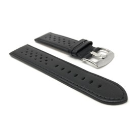 Extra Long (XL) 22mm Black GT Rally Perforated Leather Smartwatch Band Strap Band, Stainless Steel Buckle