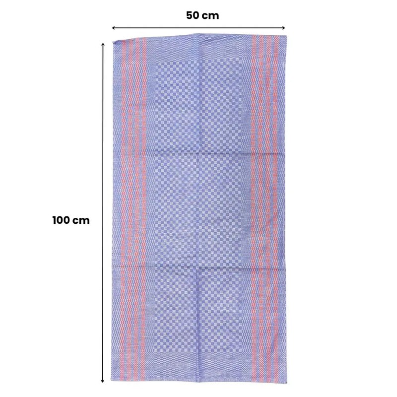 Redecker + Kracht Oversized Tea Towel Blue Check/Red Stripes 50