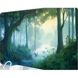 Nkddert MTG Playmat, 24 x 14 inch TCG Card Playmat Stitched Edges MTG Commander Playmat 3 mm Thick Waterproof Board Game Nature Scenery Pattern Play Mat with Storage Bag