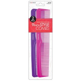 DONNA PREMIUM PEARL COMBO 9" Style COMBS Great for All Hair Type, Hair Styling Comb for Women, Men and Salon PURPLE AND PINK COLOR