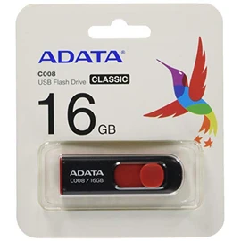 ADATA 16 GB Memoria Flash USB 2.0 Deslizable Color Negro con Rojo (Modelo C008)