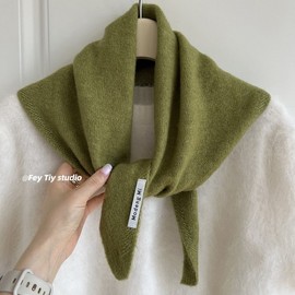 AIDU Premium Wool Blend Knit Triangle Shawl for Women - Korean Edition Shawl Coffee/35X105cm 2ea
