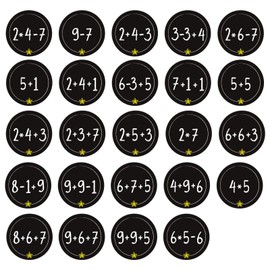 BETESSIN 48 Advent Calendar Numbers Stickers Black - 4 cm Advent Stickers with Calculation Tasks - Advent Calendar Stickers 1-24 - Math Rake Stickers for Christmas for Crafts and Decorating