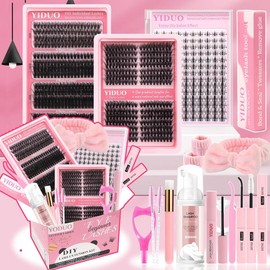 Mixed Length Individual False Eyelashes Kit, 3 Boxes Natural Look Eyelash Extensions with Glue & Tweezers & Glue Remover & Hairbands & Wristbands, etc. Self Grafting Curl Eyelashes, Eyelash Extensions Kit, Eye Makeup Accessories, Christmas Gifts