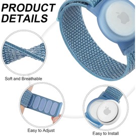 4 Pack Nylon Air Tag Bracelet for Kids, Soft Nylon Air Tag Wristband for Apple Air Tag, Adjustable Anti Lost Wristband for Toddler Baby, Boys, and Girls, Elders (Blue/Pink Sand/Rainbow/Colorful)