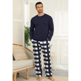 KUYIGO Pyjamas for Men 2 Piece Set Breathable Nightwear Lounge Sets Cosy Pjs with Elastic Waistband, Navy XXL