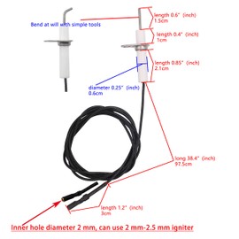 METER STAR 2Pc 38" Ignitor Wire & Ceramic Electrode Assembly Replacement,Ignition Electrode Can DIY Bending for Gas Burner Ceramic Spark Plug Ignition Electrode Replacement