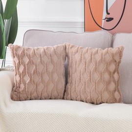Madizz Set of 2 Soft Plush Short Wool Velvet Decorative Throw Pillow Covers Luxury Style Cushion Case for Sofa Bedroom 55*55cm Brown