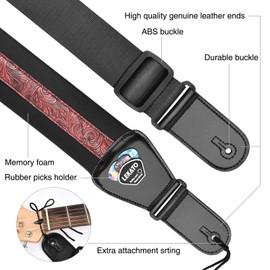 LEKATO Guitar Strap for Electric Guitars & Bass 3" Wide Padded Bass Guitar Straps Adjustable Strap Length from 45" to 55" Bass Guitar Strap with Pick Holder Strap Locks & Guitar Picks
